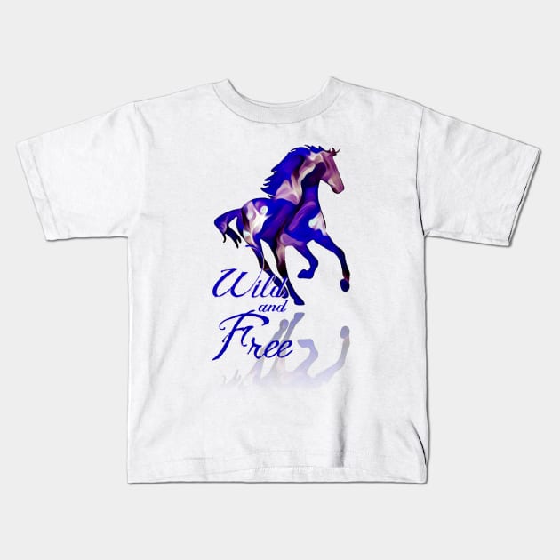 Wild and Free Horse Art - Blue Kids T-Shirt by AlondraHanley